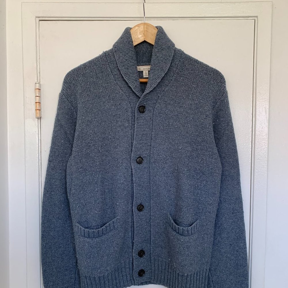Pre-owned Gap Men's Blue Wool Blend Shawl-Collar Cardigan Sweater - Small